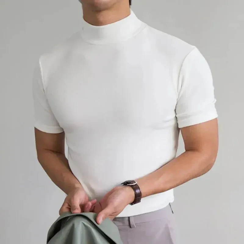 Men's Mock Neck T-Shirt - Short Sleeve with Slim Fit sold by Elvoria London