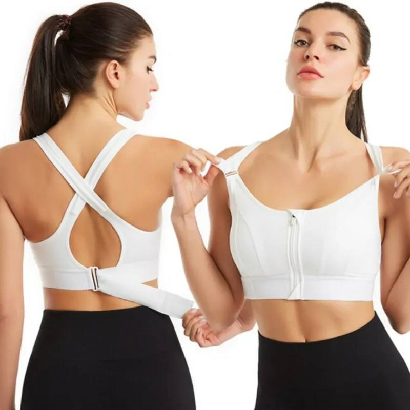 Women's Sports Bra - Crisscross Back with Front Zip sold by Elvoria London