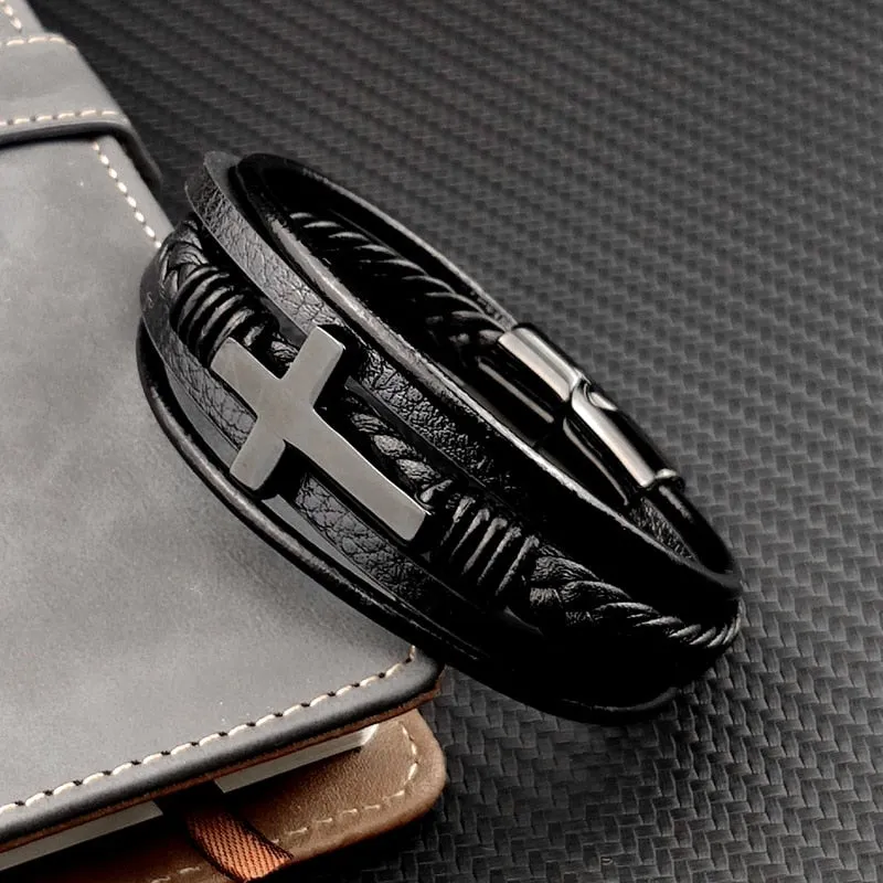 Stylish Black Cross Bracelet for Men | Ethan sold by Elvoria London