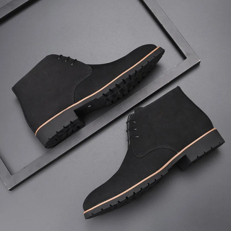 Men's Lace-Up Ankle Boots - Textured Upper with Low Heel sold by Elvoria London