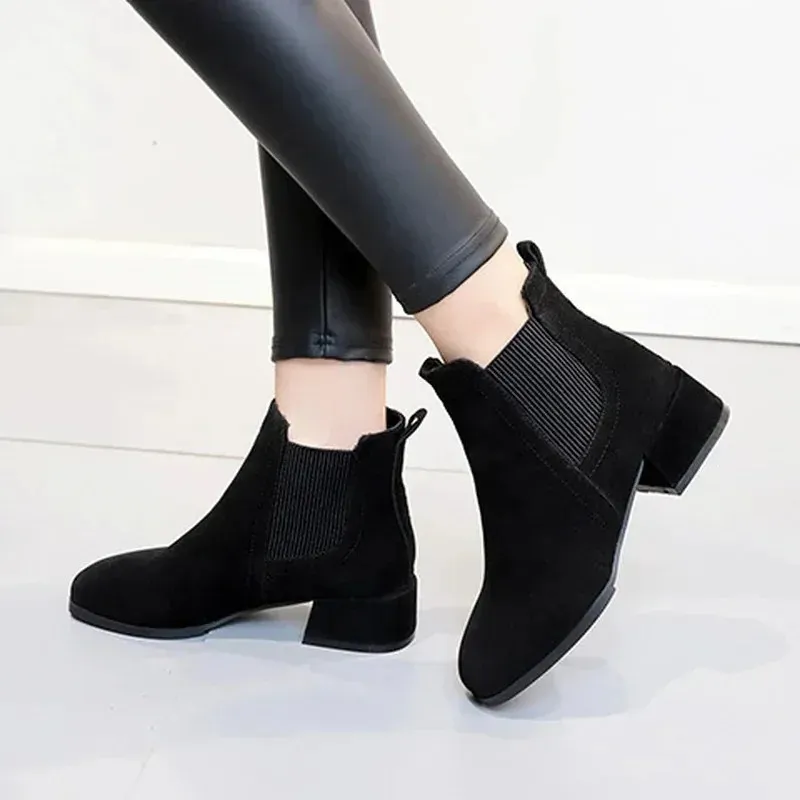Charlotte - Suede Chelsea Boots with Block Heel for Women sold by Elvoria London