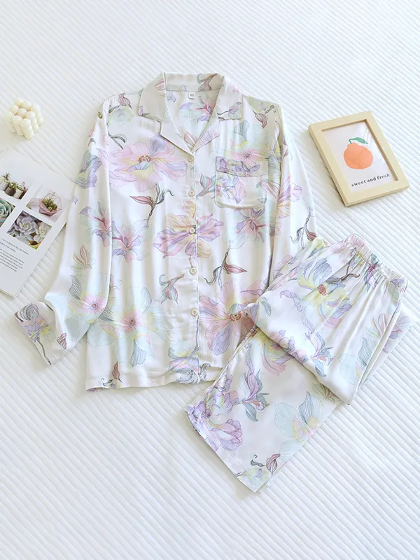 Women's Pyjama Set - Floral Pattern with Classic Collar sold by Elvoria London