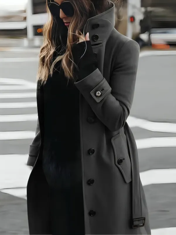 Women's Coat - Long with High Collar and Tie-Belt sold by Elvoria London