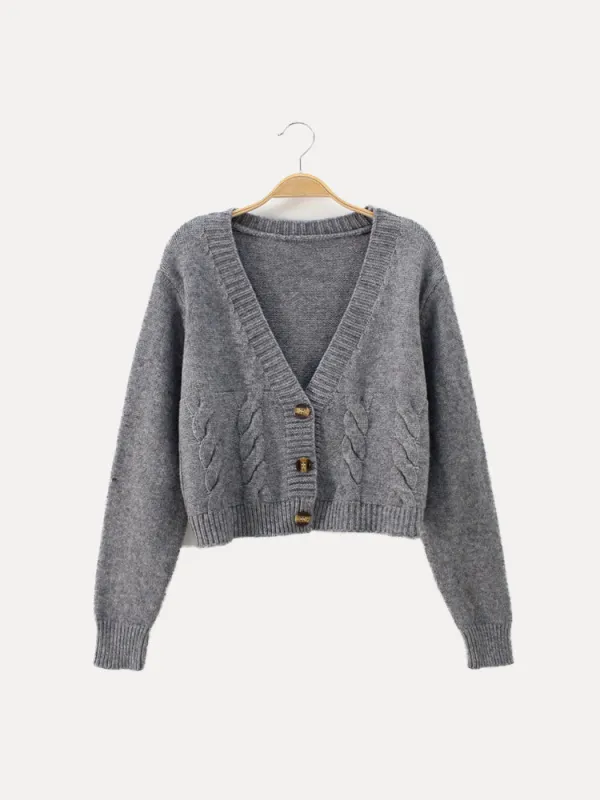 Zendaya - V-Neck Cropped Knit Cardigan for Women sold by Elvoria London