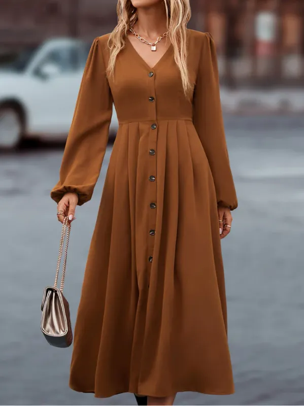 Vivienne - Elegant Long Sleeve V-Neck Dress for Women sold by Elvoria London