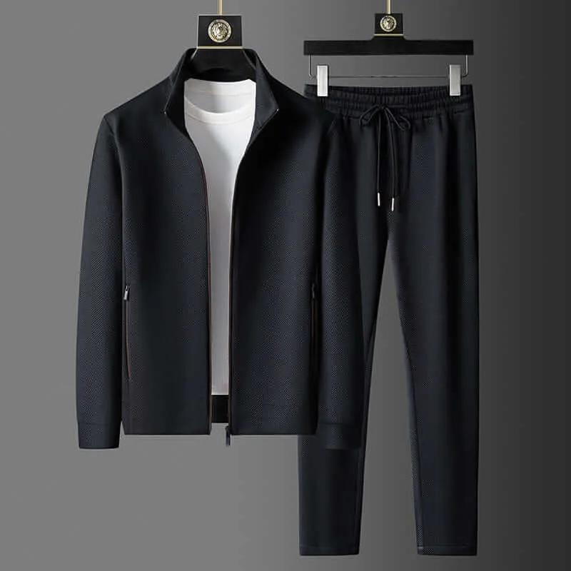 Men's Textured Tracksuit - Casual Two-Piece Zip-Up sold by Elvoria London