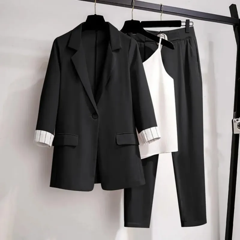 Women's 3-Piece Blazer Suit Set - One-Button Closure with Slim-Fit Trousers sold by Elvoria London