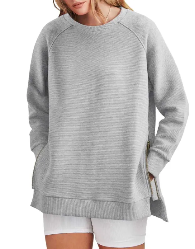 Women's Sweatshirt - Side Zippers with Textured Finish sold by Elvoria London