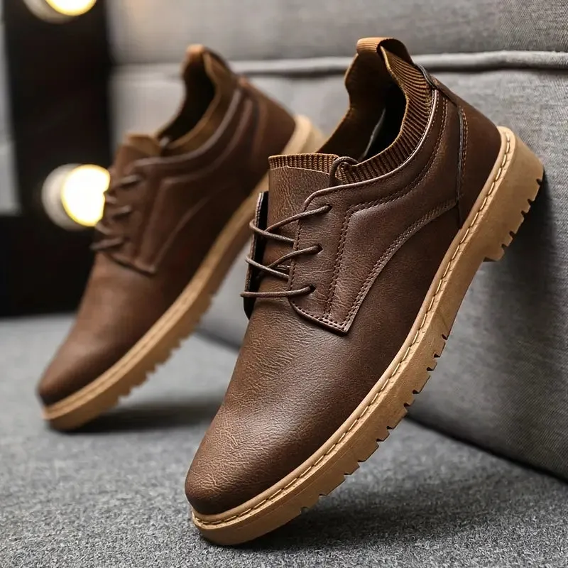 Men's Brown Leather Shoes - Classic Non-Slip Lace-Ups sold by Elvoria London