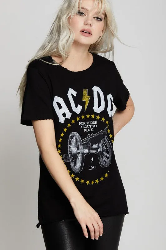 AC/DC Rock Cannon Distressed Boyfriend Tee sold by Deluxxie