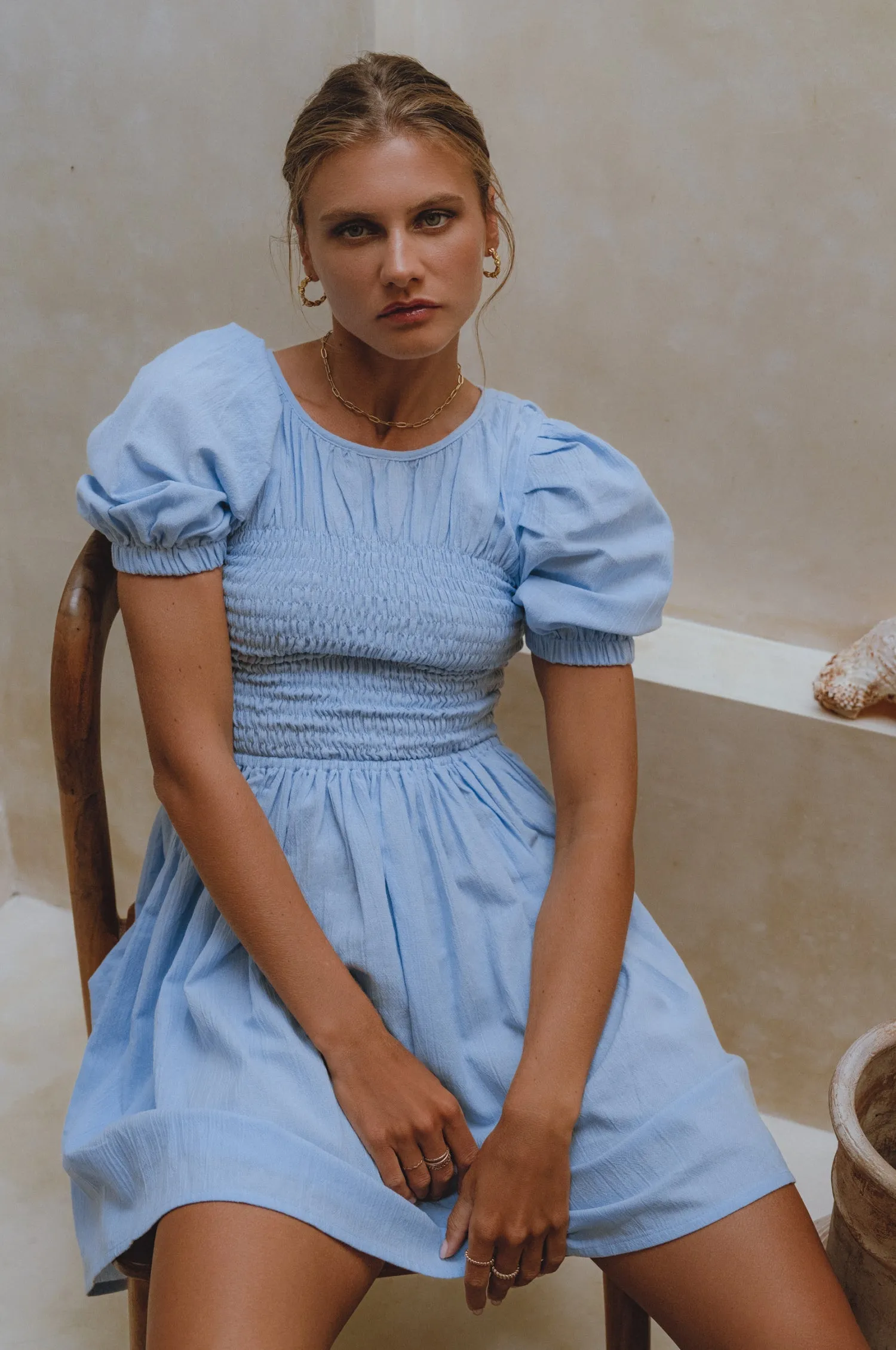 Elodie Smocked Linen Mini Dress by Bali Lane sold by Deluxxie product image thumbnail 5