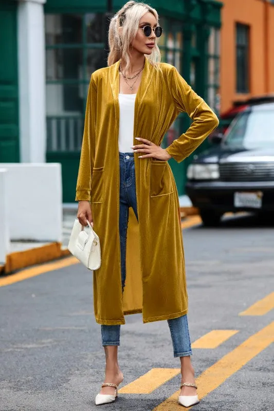 Velvet Open-Front Pocketed Cardigan sold by Deluxxie product image thumbnail 5