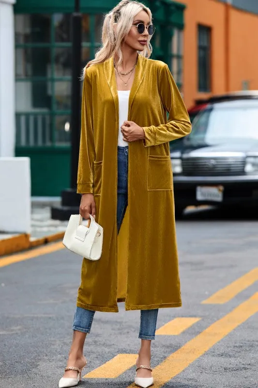 Velvet Open-Front Pocketed Cardigan sold by Deluxxie product image thumbnail 3