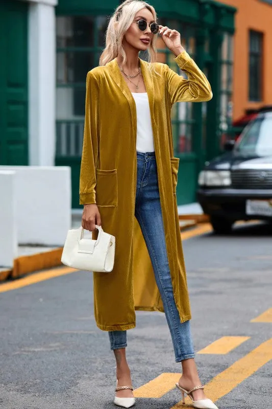 Velvet Open-Front Pocketed Cardigan sold by Deluxxie product image thumbnail 4