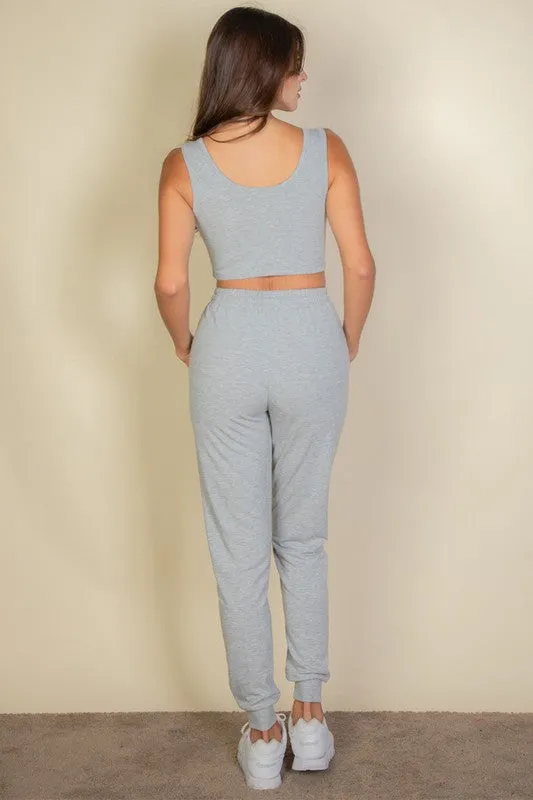 French Terry Cropped Tank Top & Joggers Set sold by Deluxxie product image thumbnail 5