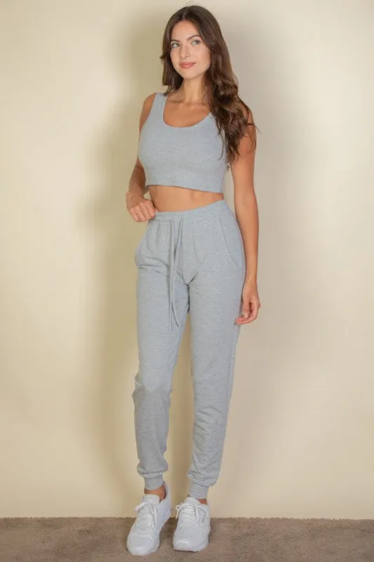 French Terry Cropped Tank Top & Joggers Set sold by Deluxxie product image thumbnail 2