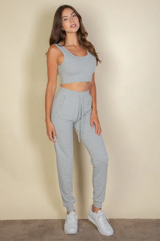 French Terry Cropped Tank Top & Joggers Set sold by Deluxxie product image thumbnail 4