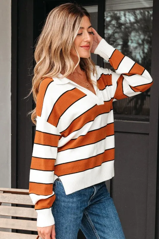 Valeria Stripe Ribbed Polo Collar Drop Shoulder Sw sold by Deluxxie product image thumbnail 5