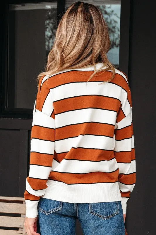 Valeria Stripe Ribbed Polo Collar Drop Shoulder Sw sold by Deluxxie product image thumbnail 2