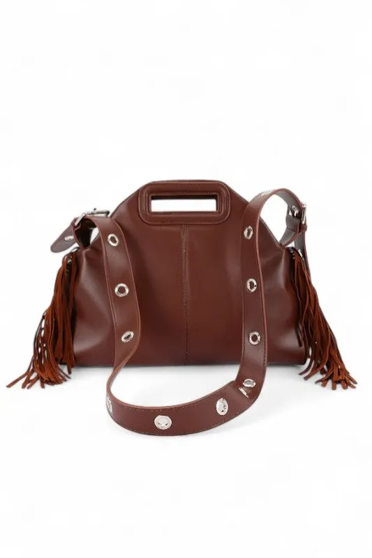 Leather Fringe Top Handle Convertible Shoulder Bag sold by Deluxxie