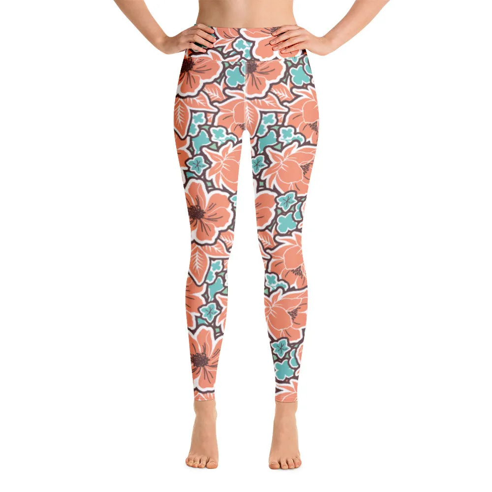 Women's Tropical Red Floral Yoga Leggings by Tropical Seas Clothing sold by Deluxxie