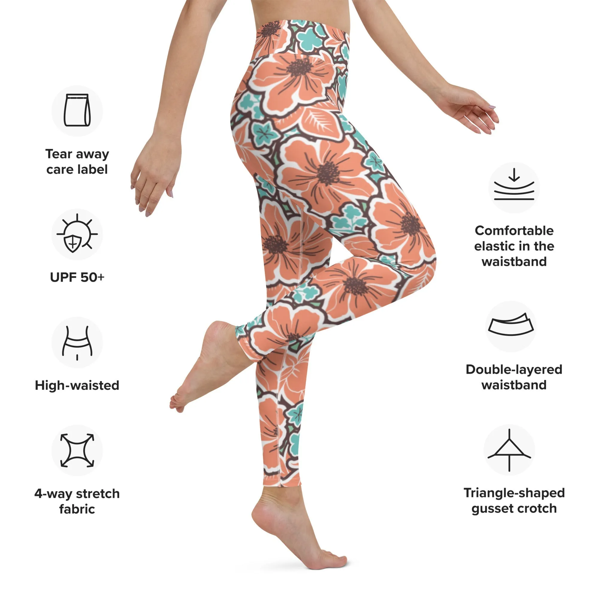 Women's Tropical Red Floral Yoga Leggings by Tropical Seas Clothing sold by Deluxxie product image thumbnail 2