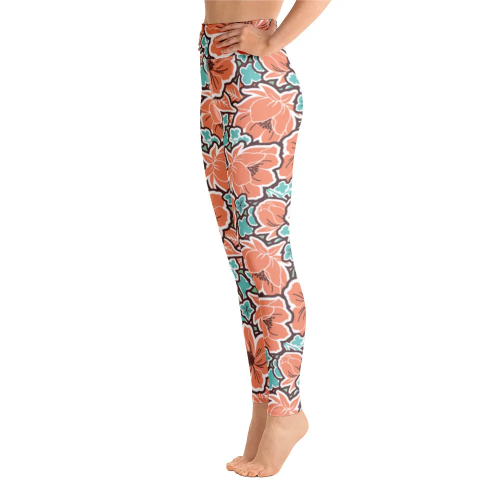Women's Tropical Red Floral Yoga Leggings by Tropical Seas Clothing sold by Deluxxie product image thumbnail 3