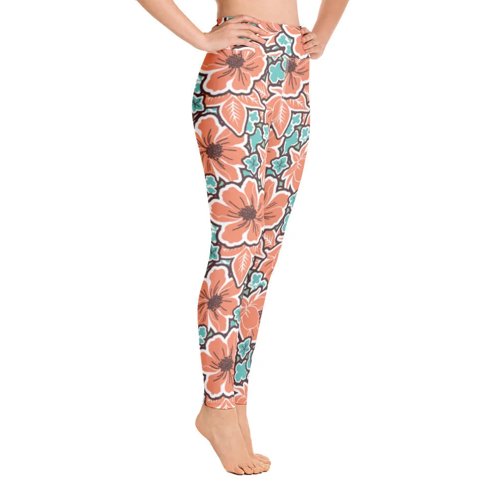 Women's Tropical Red Floral Yoga Leggings by Tropical Seas Clothing sold by Deluxxie product image thumbnail 4