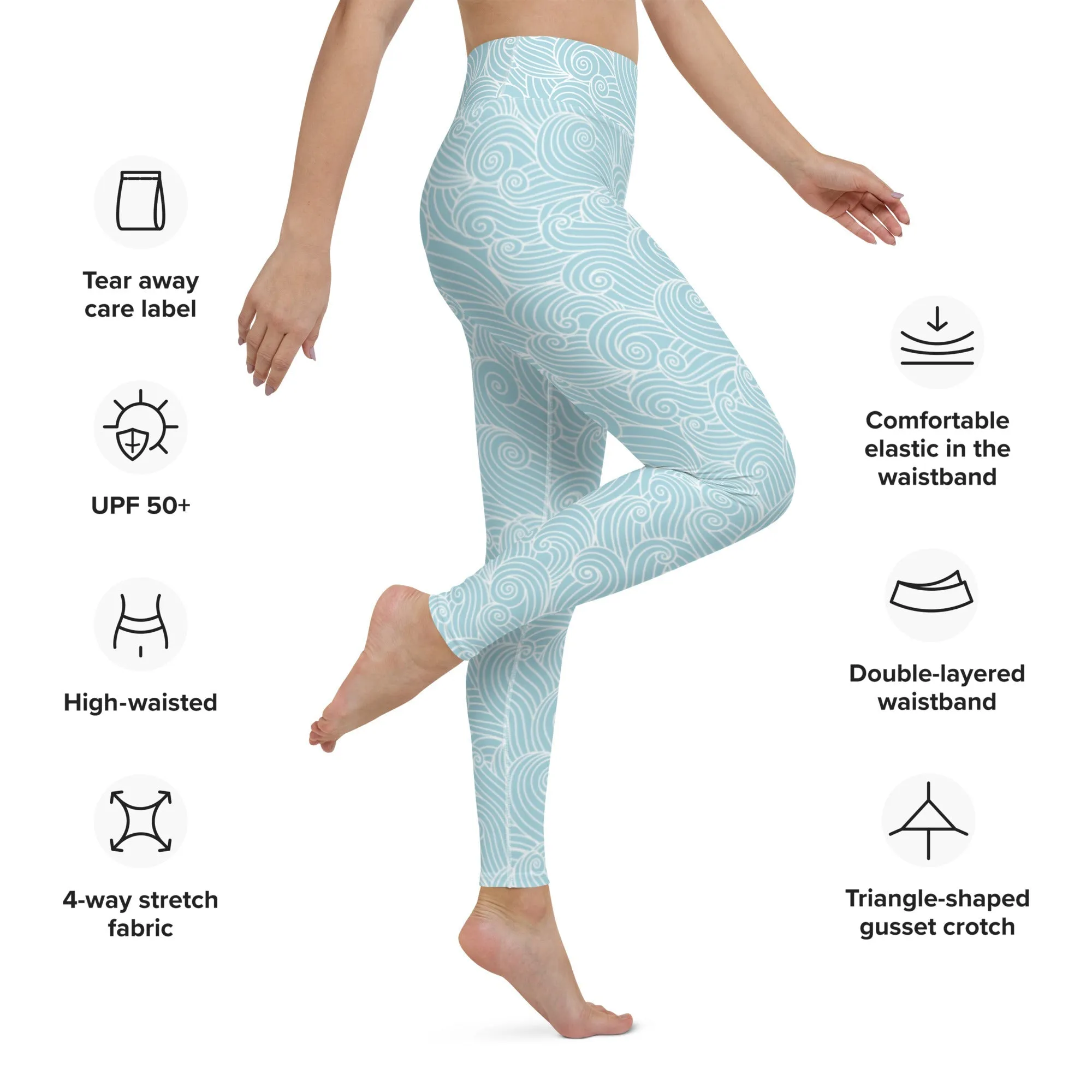Women's Blue Ocean Swirl Yoga Leggings by Tropical Seas Clothing sold by Deluxxie product image thumbnail 2