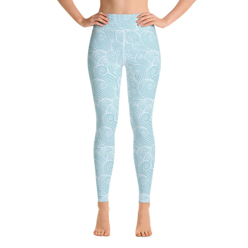 Women's Blue Ocean Swirl Yoga Leggings by Tropical Seas Clothing sold by Deluxxie
