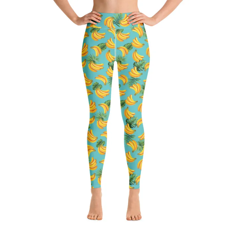 Women's Tropical Banana Mania Yoga Leggings by Tropical Seas Clothing sold by Deluxxie