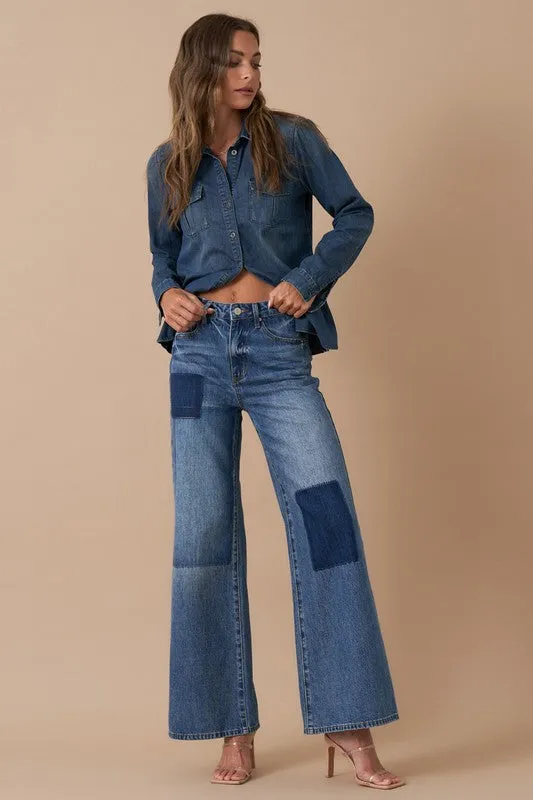 RELAXED WIDE LEG PATCHWORK JEANS sold by Deluxxie