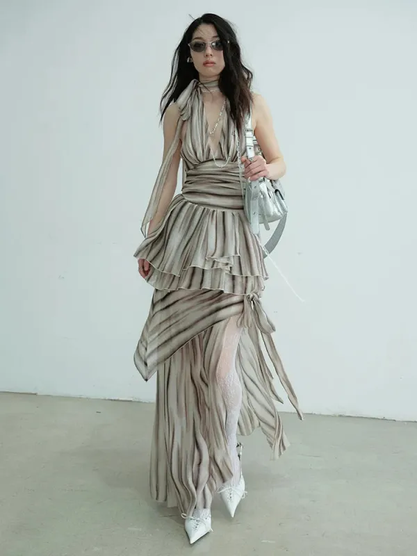 Premanther Striped Halter Skirt Set by Marigold Shadows sold by Deluxxie