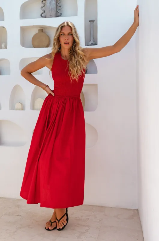 Lucciola Smocked Cotton Midi Dress by Bali ELF sold by Deluxxie