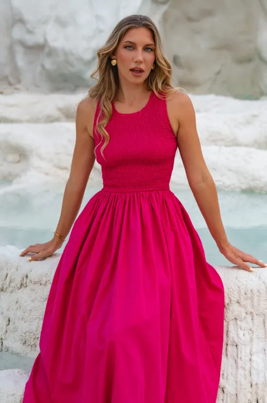 Lucciola Smocked Cotton Midi Dress by Bali ELF sold by Deluxxie