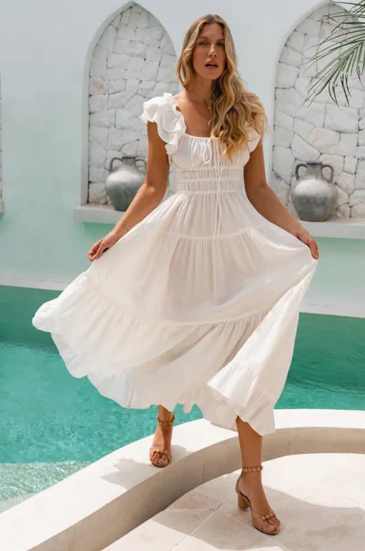 Aura Ruffled Maxi Dress by Bali ELF sold by Deluxxie