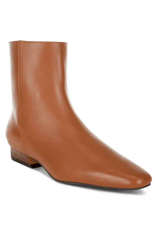 Obita Flared Heel Genuine Leather Boots sold by Deluxxie