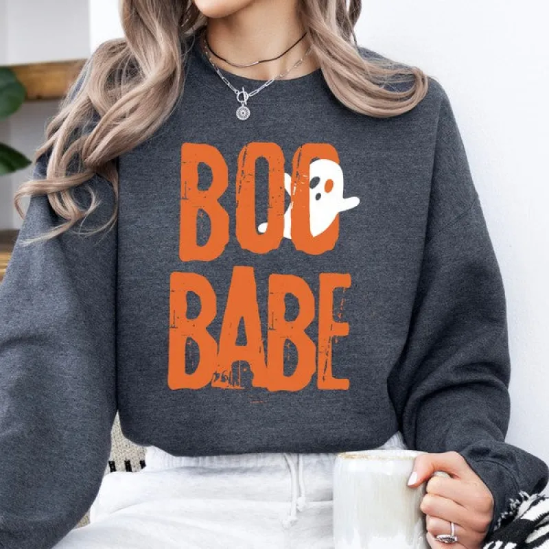 Boo Babe Ghost Halloween Graphic Sweatshirt sold by Deluxxie