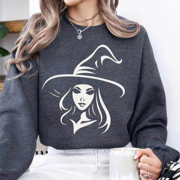 Minimalist Halloween witch graphic sweatshirt sold by Deluxxie