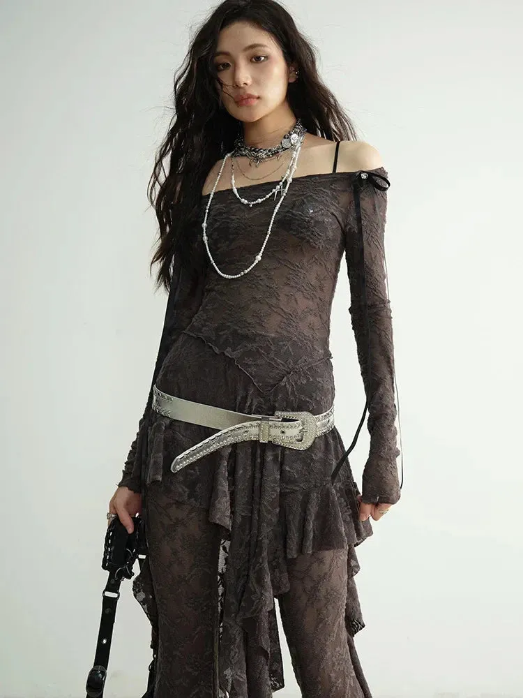 Mancaddi Sheer Lace Long Sleeve by Marigold Shadows sold by Deluxxie