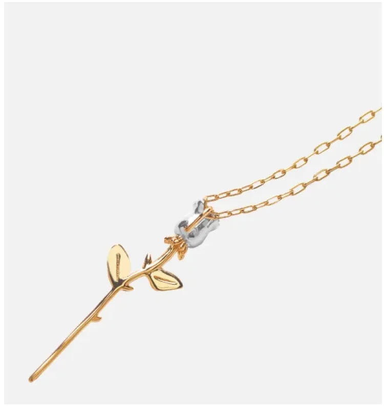 Azu Thorny Rose Pendant Necklace - Gold by Marigold Shadows sold by Deluxxie