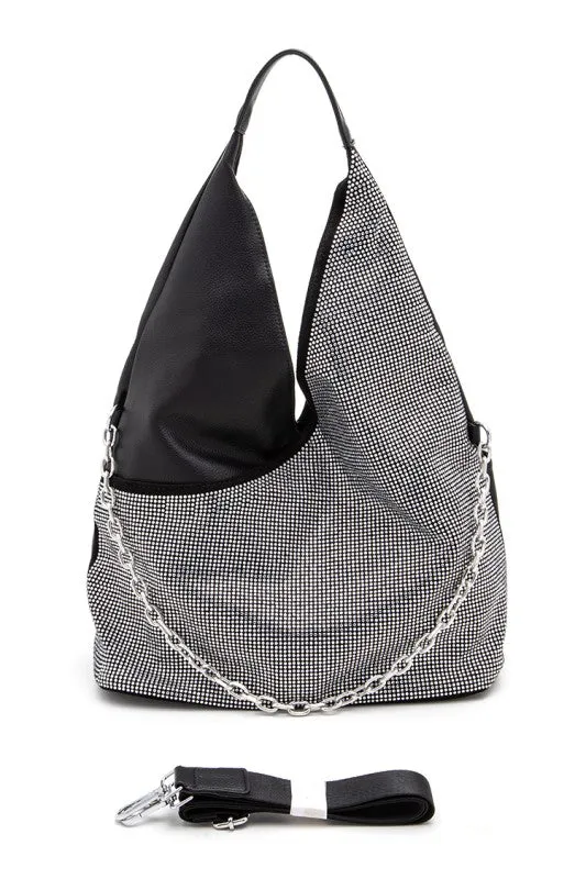 Rhinestone Convertible Top Handle Hobo Bag sold by Deluxxie