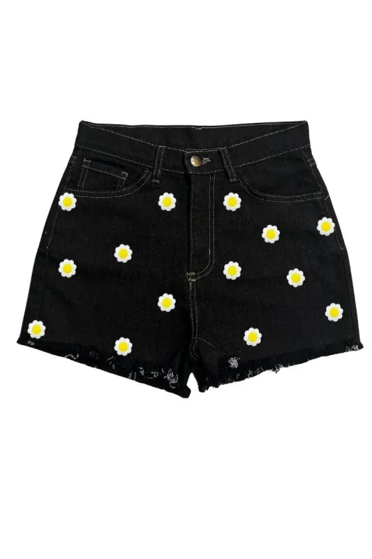 Black High-Waisted Daisy Denim Shorts sold by Deluxxie