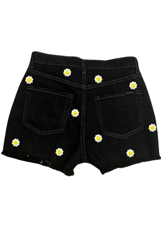 Black High-Waisted Daisy Denim Shorts sold by Deluxxie product image thumbnail 2
