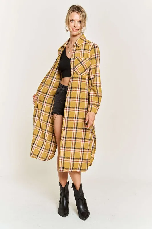 PLAID PRINT COLLAR LONG SHIRT DRESS PLUS sold by Deluxxie