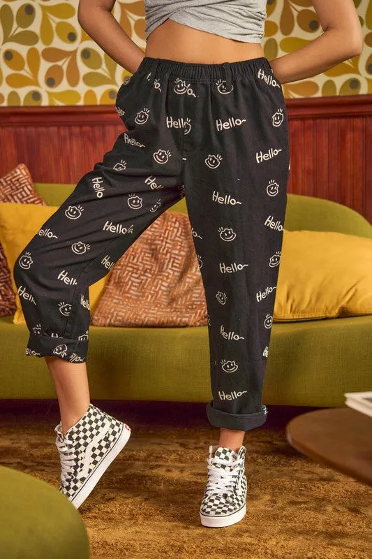 Smiley face pattern baggy causal pants sold by Deluxxie
