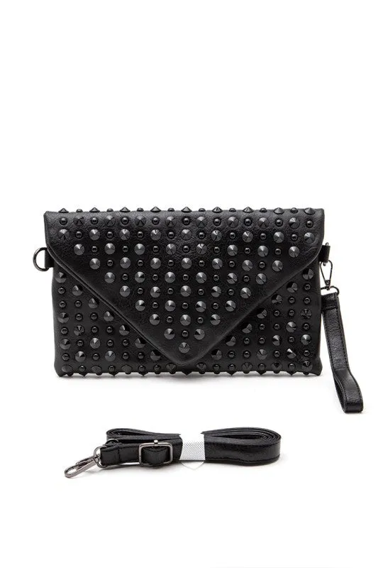 Mix Studs Biker Convertible Clutch Swing Bag sold by Deluxxie