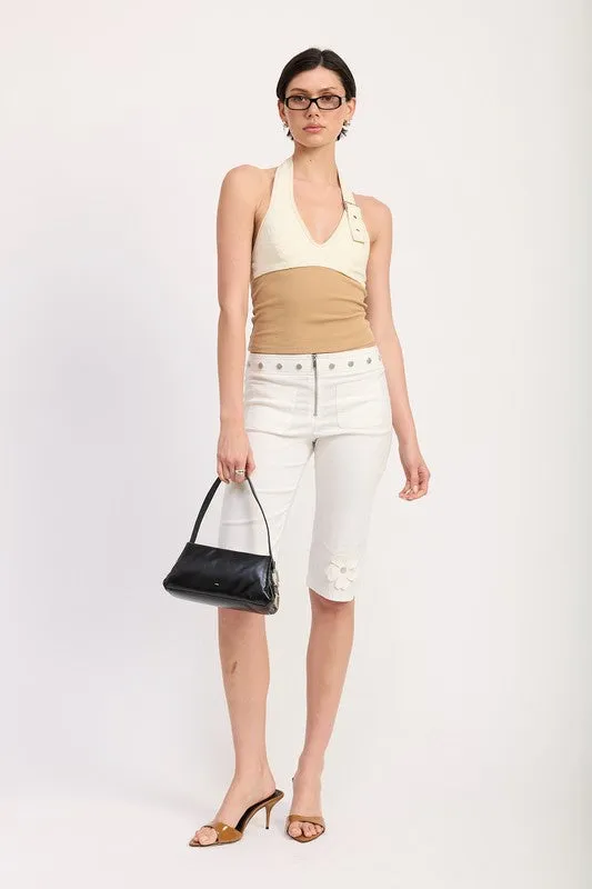 TWO TONE HALTER CROP TOP WITH BUCKLE DETAIL sold by Deluxxie product image thumbnail 3