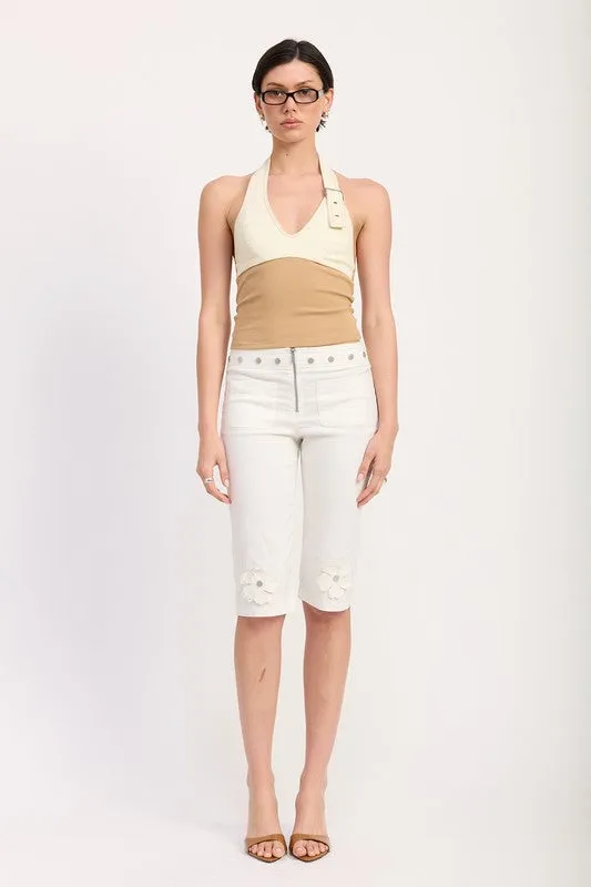 TWO TONE HALTER CROP TOP WITH BUCKLE DETAIL sold by Deluxxie product image thumbnail 5