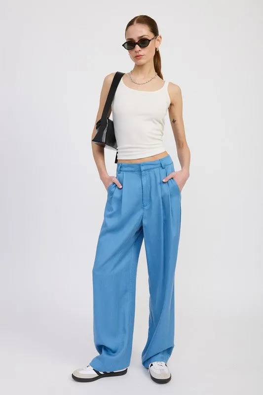 HIGH WAIST WIDE LEG TROUSERS WITH FRONT PLEATS sold by Deluxxie